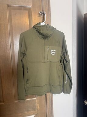 Men's Olive Green Quarter Zip Grid Fleece Hoodie